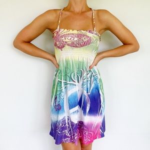Lagaci Sport colorful tie dye butterfly tie strap swim coverup dress size medium